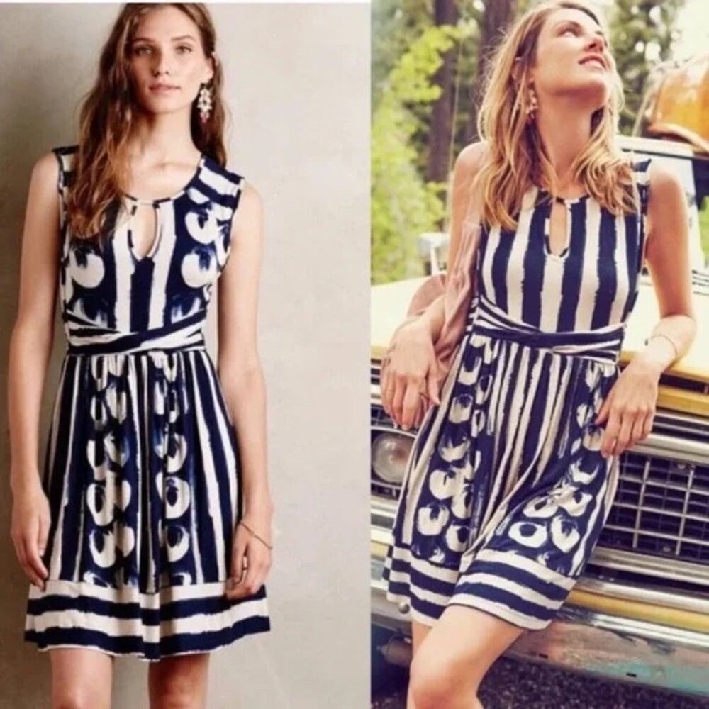 Maeve (Anthropologie) Sennebec Jersey Abstract Print Blue Cream Size Xsmall